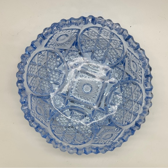 Vintage Ice Blue Pressed Glass Bowl Sawtooth Edge 6" Dia 2" Deep Unknown Maker - Picture 2 of 7